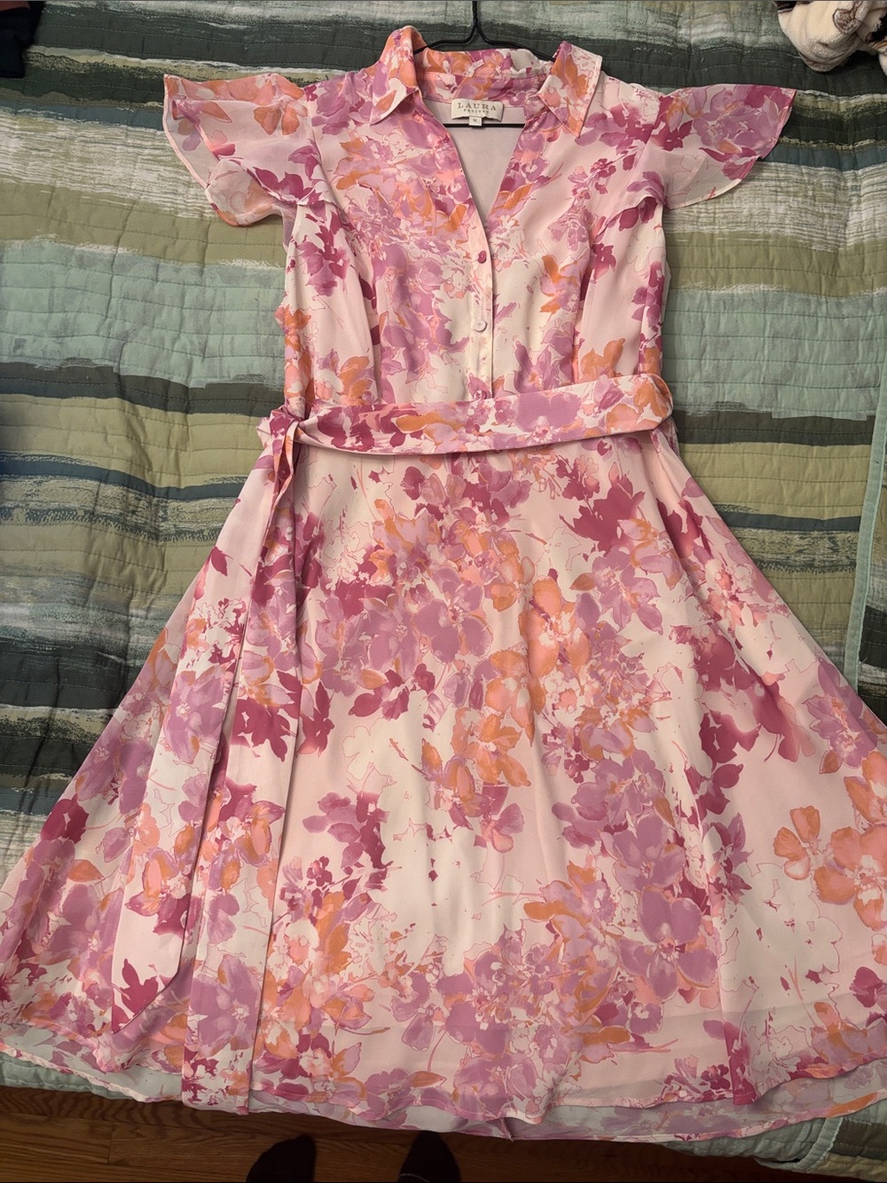 Laura Petites Pink and Peach Floral Belted summer Dress